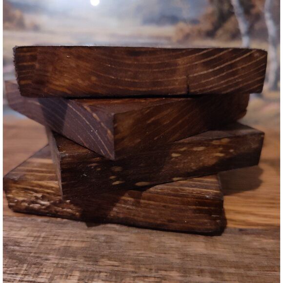 Rustic Wood Coasters Decor Handmade Farm Decor Country Cottage Chic Home Accents - Picture 2 of 6